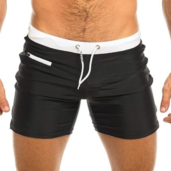 New, Men's Taddlee Black w White Boxer Style Swim Shorts in Size Medium - Picture 1 of 7